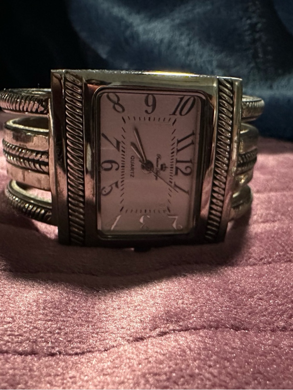 Silver Tone Rectangular Face Cuff Watch